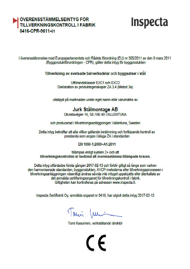 Certifiering Jurk Stålmontage.